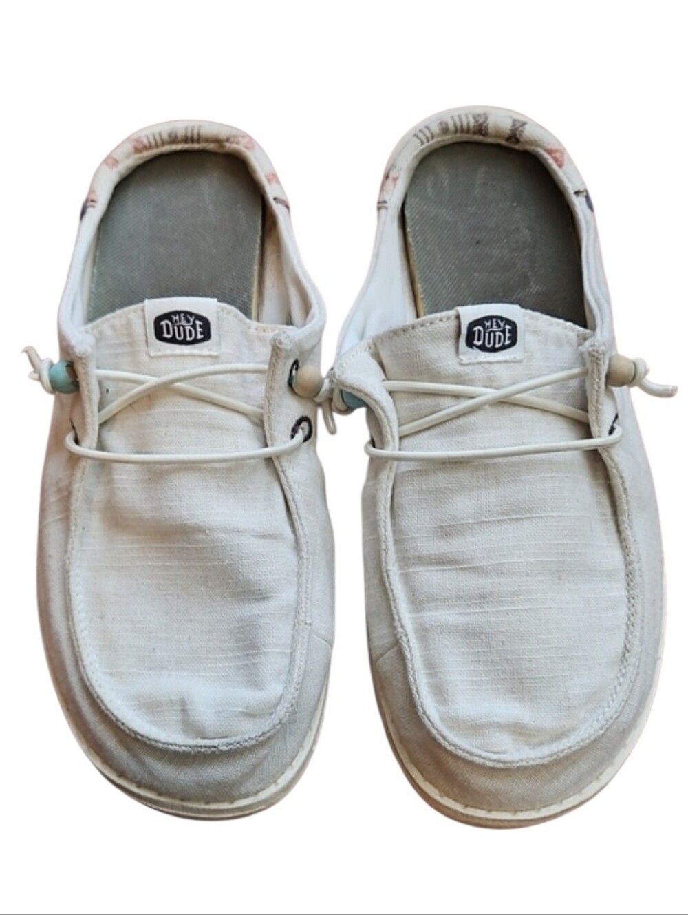Hey Dude Women's Wendy Slip-On Mules in Cream Baja Canvas, Size 7